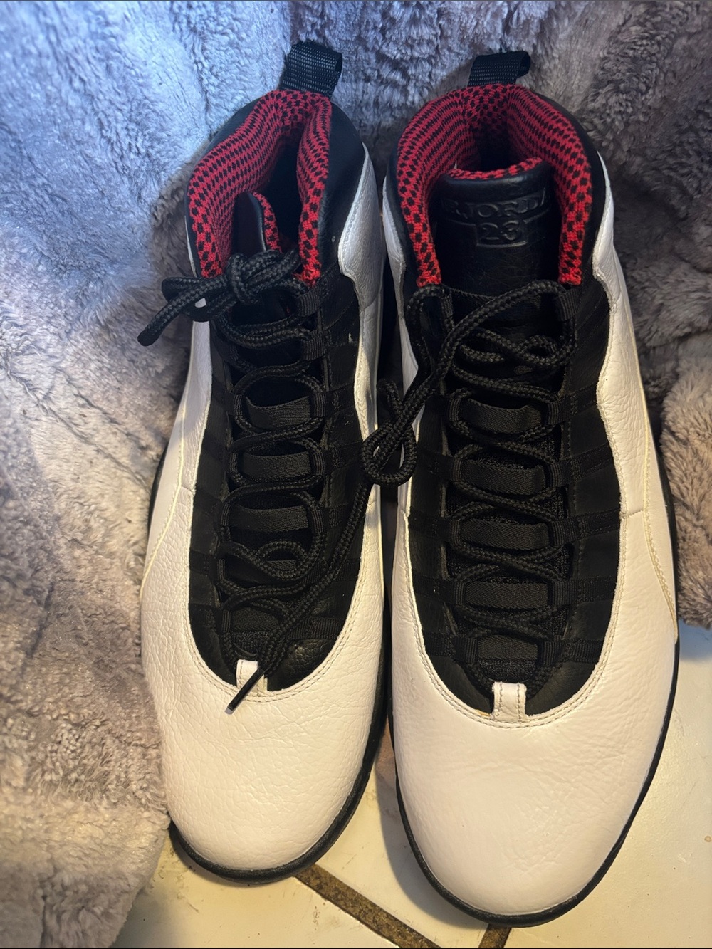 Jordan High-Top Sneakers in White, Black & Red